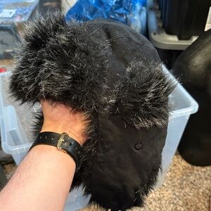 Men's Black Faux Fur Trapper Hat